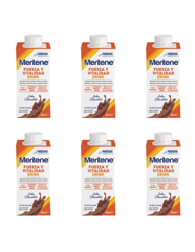 MERITENE Fuerza y Vitalidad Drink 6 Botellas 180 ml Sabor Chocolate