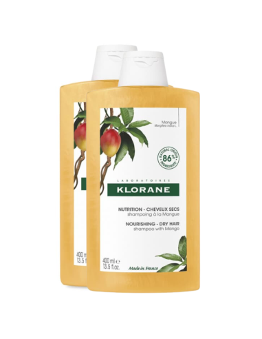 KLORANE Duplo Champú al Mango Nutritivo Cabello Seco 2x400 ml