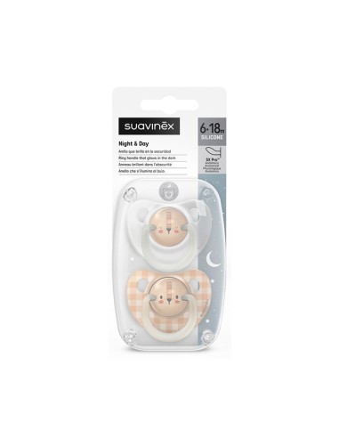 Suavinex Chupetes Night & Day para bebés de 0-6 meses