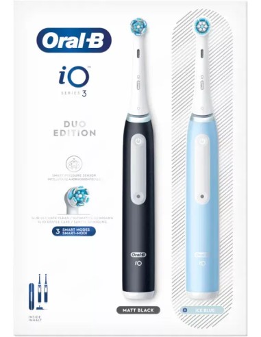 ORAL-B Dúo Cepillos Dentales Eléctricos iO3 Color Negro Mate + Azul Hielo