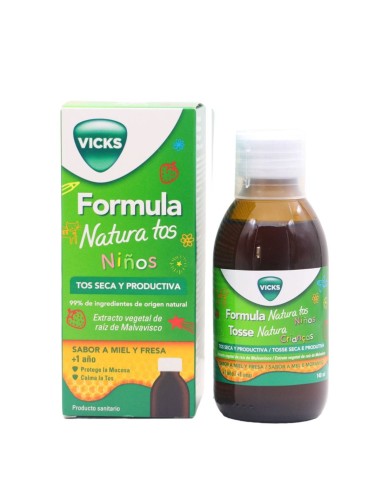 VICKS Fórmula Natura Tos Niños Sabor Miel y Fresa 140 ml