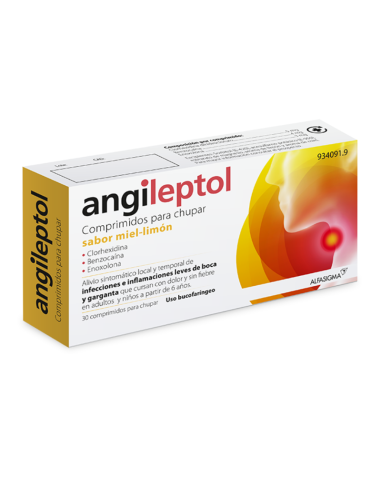 ANGILEPTOL 30 Comprimidos para Chupar Sabor Miel-Limón