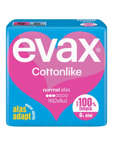 EVAX Compresas Tocológicas Cottonlike Normal con Alas 2x8 Unidades - Protección suave y segura durante el postparto