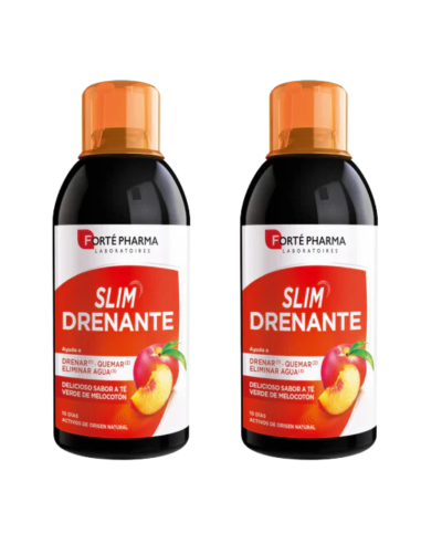 Forte Pharma Duplo Slim Drenante Melocotón 2x500 ml Reduce la retención de líquidos y favorece la eliminación de toxinas