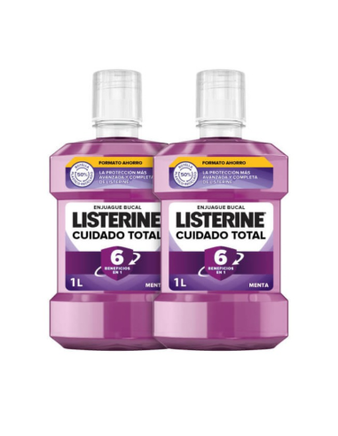 LISTERINE Duplo Cuidado Total 2x1000 ml – Enjuague bucal para protección total contra bacterias y mal aliento