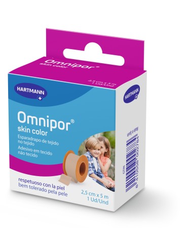 Omnipor Skin Color Esparadrapo de Tejido no Tejido 2,5 cm x 5 m – Esparadrapo suave y resistente, ideal para piel sensible