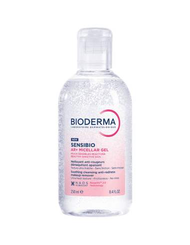 BIODERMA Sensibio AR+ Micellar Gel 250 ml – Gel micelar limpiador para piel sensible con rojeces, limpia y calma sin irritar