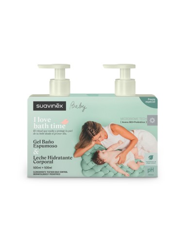 SUAVINEX Pack Baby Gel Baño Espumoso 500 ml + Leche Hidratante Corporal 500 ml para Piel Suave de Bebés Sensibles