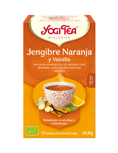 Yogi Tea Jengibre Naranja y Vainilla 17 Bolsitas de Infusión con Sabor Cítrico y Dulce para Energía y Bienestar