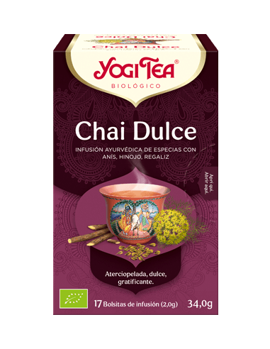 Yogi Tea Chai Dulce 17 Bolsitas de Infusión con Especias y Sabor Suave para Momentos de Calidez y Relax