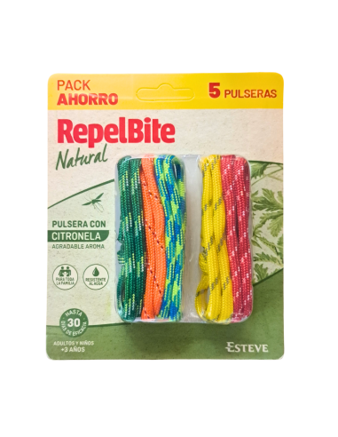 REPELBITE Natural Pulsera de Cuerda Citronela 5 Unidades Repelente Natural, Mosquitos, Protección Cómoda