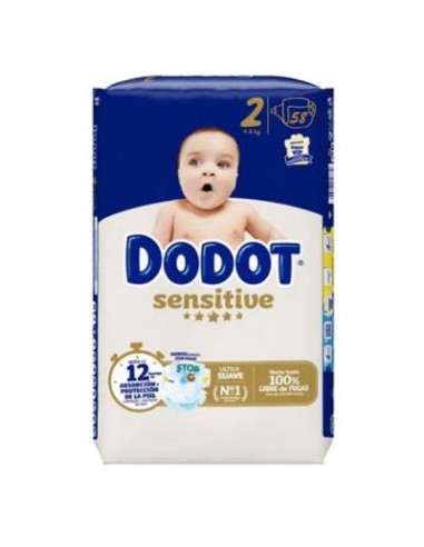 Dodot Pañal Infantil Sensitive Talla 2 4-8kg 58 Uds Hasta 12 horas de absorción y protección de la piel