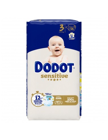 Dodot Pañal Infantil Sensitive Talla 3 6-10kg 56 Uds Hasta 12 horas de absorción y protección de la piel